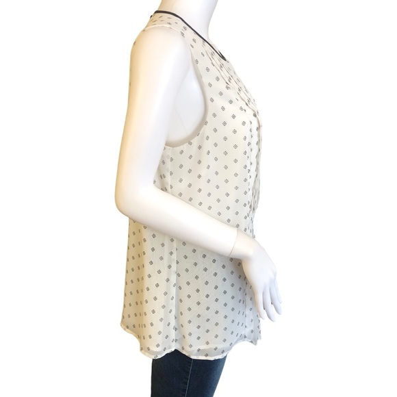 ELLE Large Cream Black Speckled Pleated Sleeveless Blouse Cottagecore Milkmaid - Picture 3 of 9